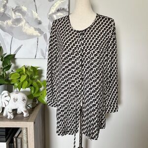 Anthropologie Maeve Top Womens Medium Bird Print Tunic Boho Pleated Long Sleeve